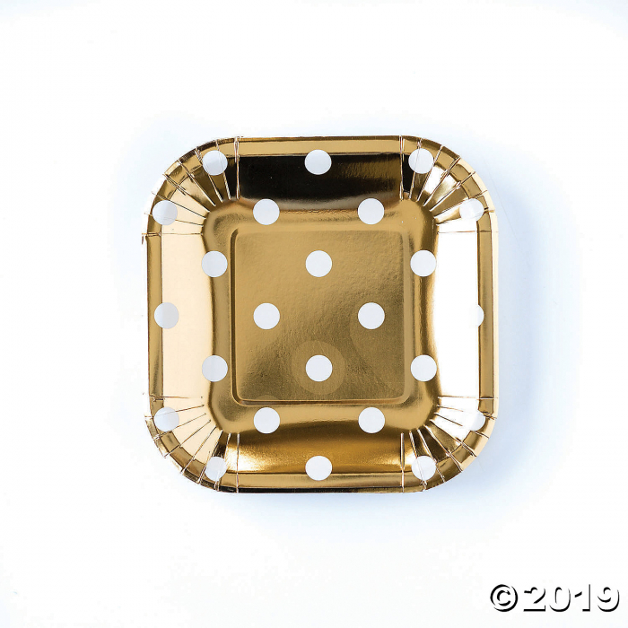 My Mind's Eye Gold Polka Dot Paper Dessert Plates (Per Dozen)