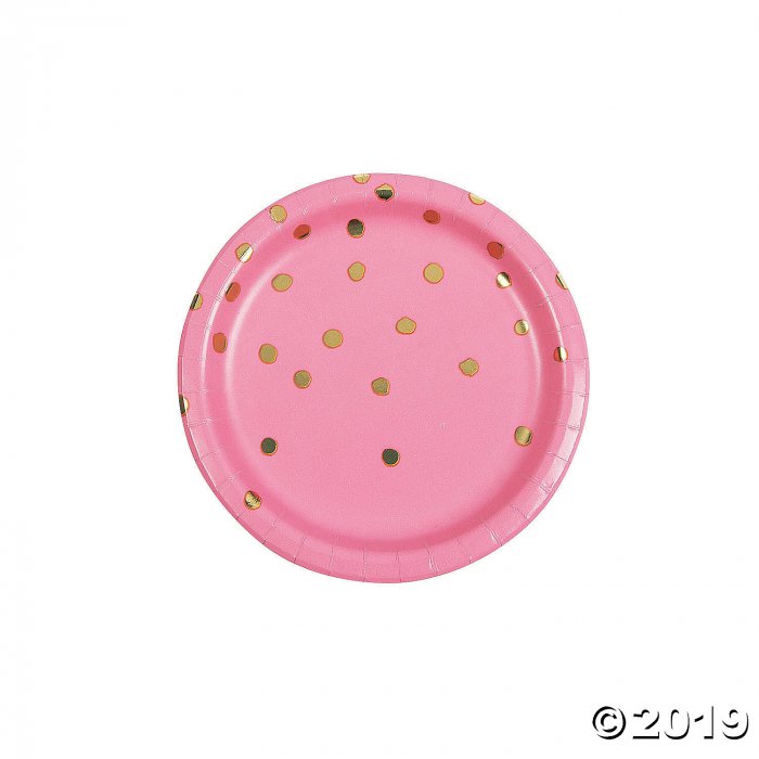 Candy Pink & Gold Foil Polka Dot Paper Dessert Plates (8 Piece(s))