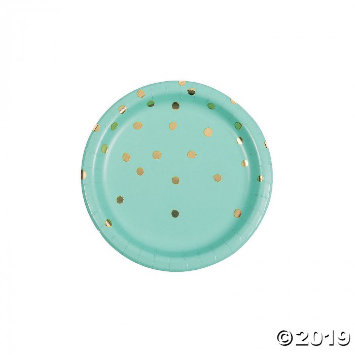 Fresh Mint & Gold Foil Polka Dot Paper Dessert Plates (8 Piece(s))