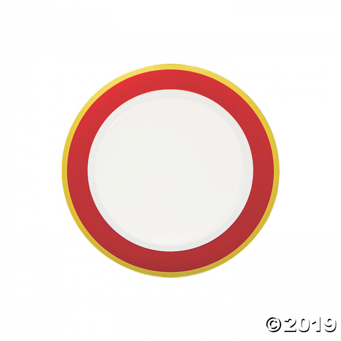 Red Border Plate Red & White Premium Plastic Dessert Plates with Gold Border (10 Piece(s ...
