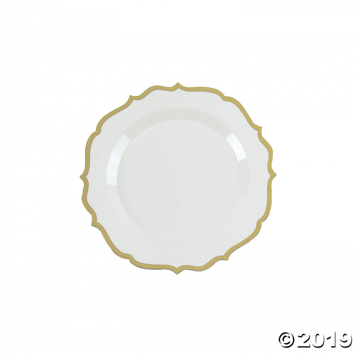 Premium White with Gold Ornate Plastic Dessert Plates (20 Piece(s))