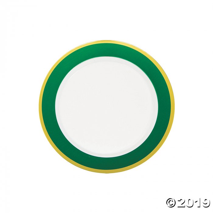 Green & White Premium Plastic Dessert Plates with Gold Border (10 Piece(s))