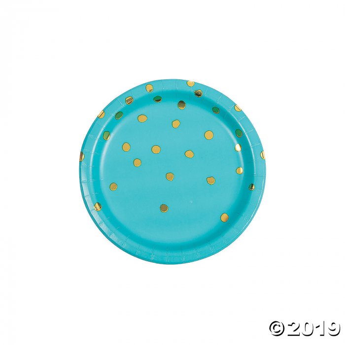 Bermuda Blue & Gold Foil Polka Dot Paper Dessert Plates (8 Piece(s))