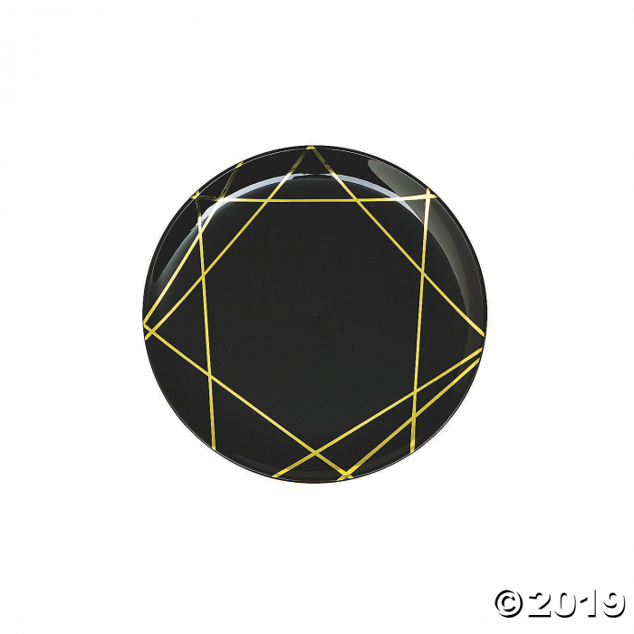 Black & Gold Geometric Plastic Dessert Plates (20 Piece(s))