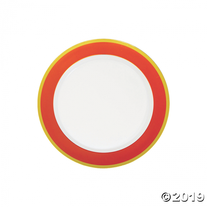 Orange & White Premium Plastic Dessert Plates with Gold Border (10 Piece(s))