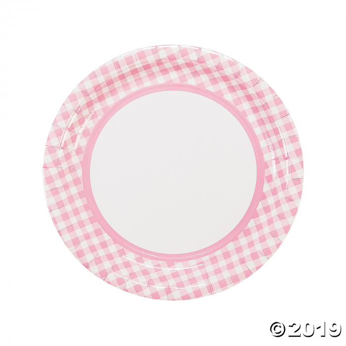 Light Pink Gingham Paper Dinner Plates (24 Piece(s)) Light Pink Gingham Paper Dinner Plates (24 Piece(s))