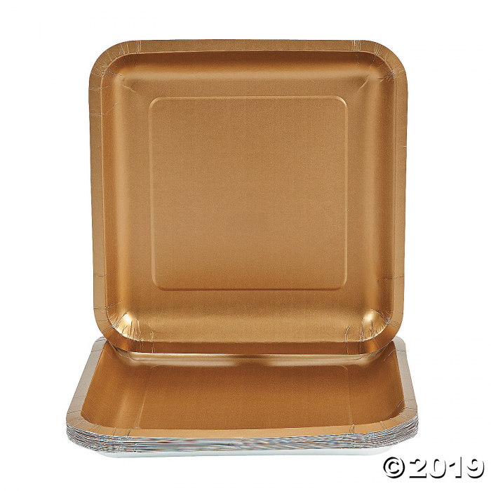 Metallic Gold Square Paper Dinner Plates (18 Piece(s))
