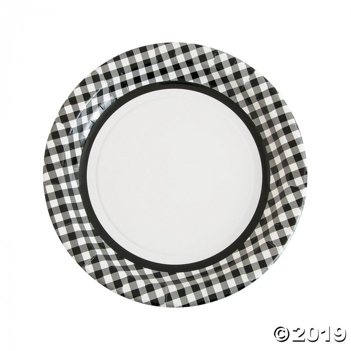 Black Gingham Paper Dinner Plates (24 Piece(s))