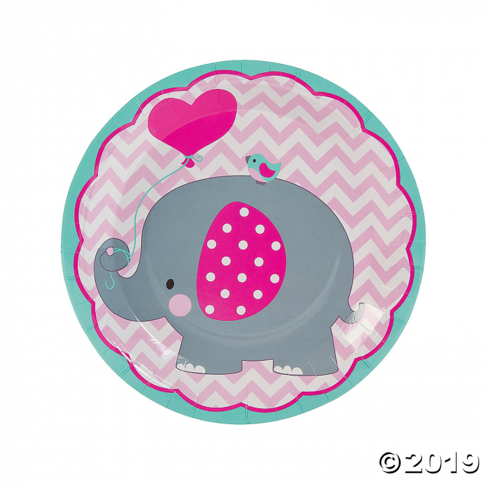 1st Birthday Pink Elephant Paper Dinner Plates (8 Piece(s))