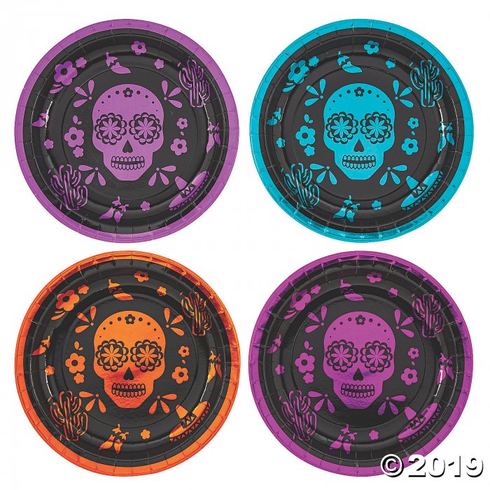 Metallic Day of the Dead Paper Dinner Plates (8 Piece(s))