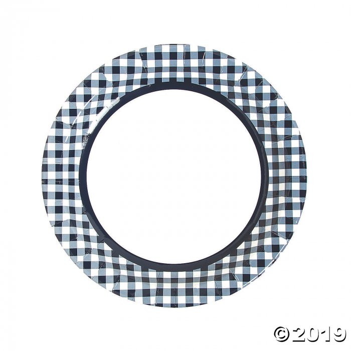 Navy Blue Gingham Paper Dinner Plates (24 Piece(s))
