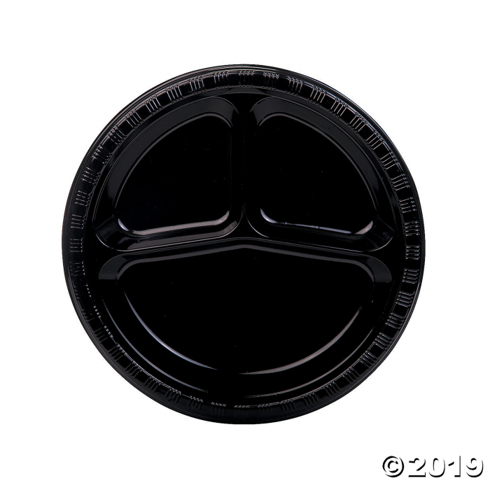 Black Divided Plastic Dinner Plates (20 Piece(s))