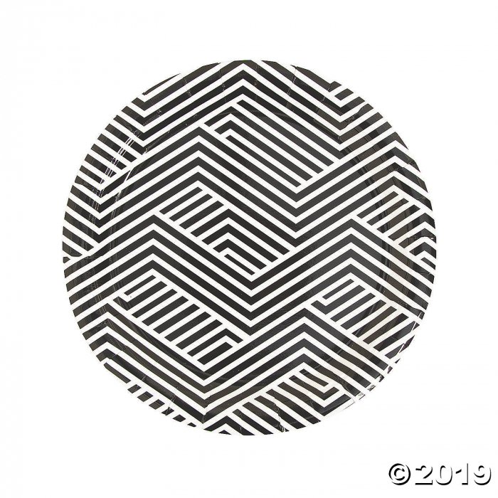 Black Overlapping Chevrons Round Paper Dinner Plates (8 Piece(s))