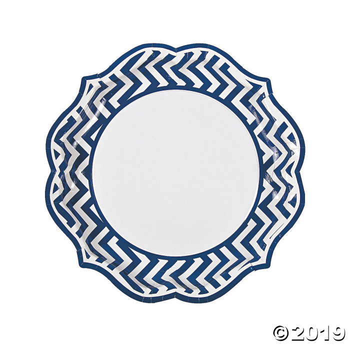 Blue Chevron Scalloped Paper Dinner Plates (8 Piece(s))