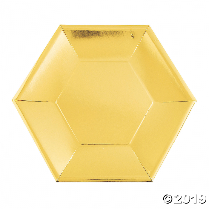 Gold Metallic Hexagonal Dinner Plates (24 Piece(s))