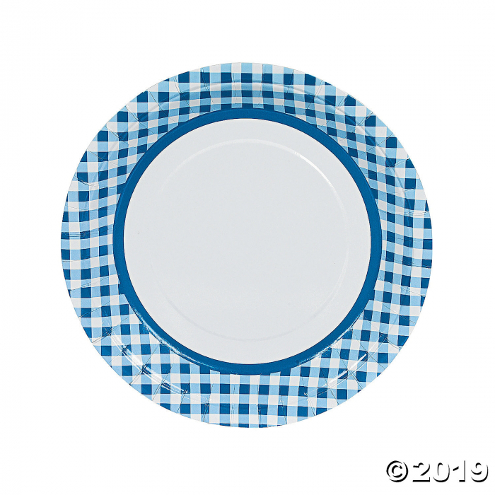 Blue Gingham Paper Dinner Plates (24 Piece(s))