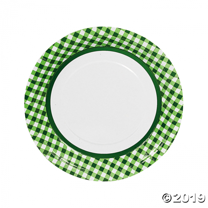 Green Gingham Paper Dinner Plates (24 Piece(s))