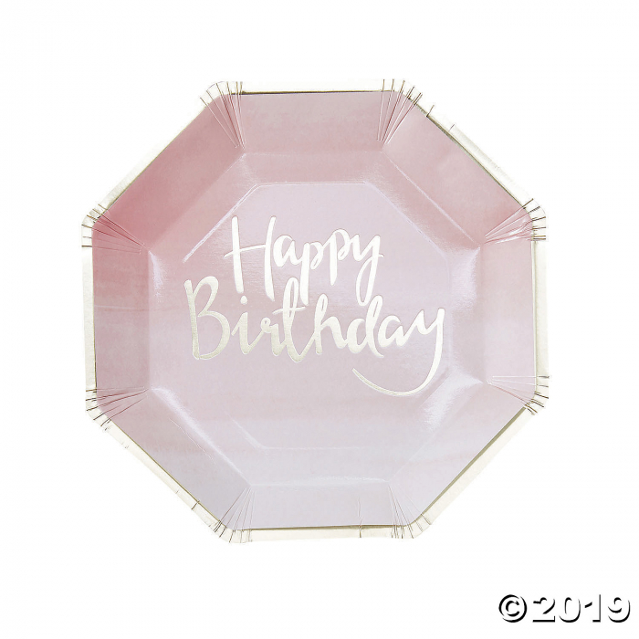 Ginger Ray Gold Foil Pink Happy Birthday Ombre Paper Dinner Plates (8 Piece(s))