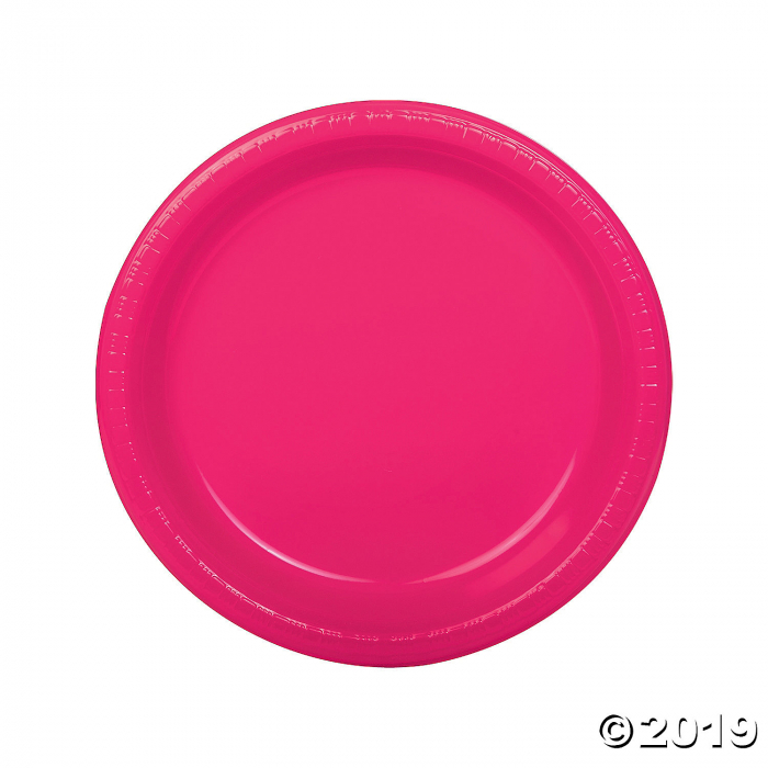 Hot Pink Plastic Dinner Plates (20 Piece(s))