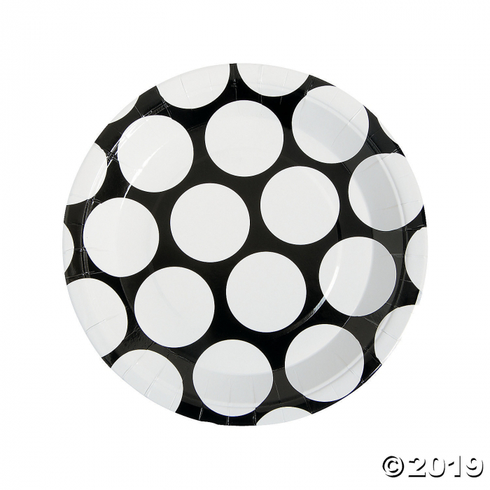 Large Black Polka Dot Paper Dinner Plates (8 Piece(s))