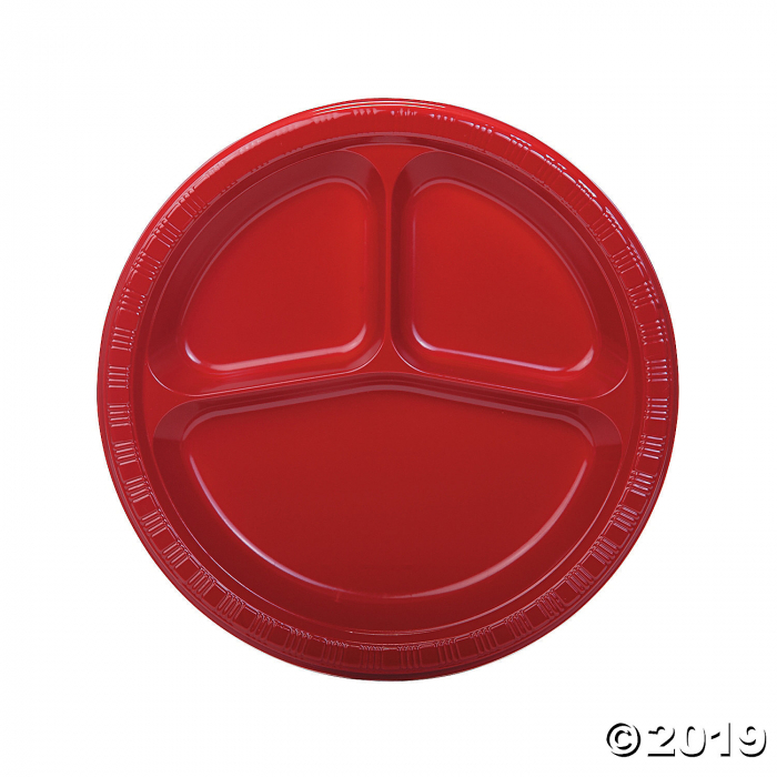Red Divided Plastic Dinner Plates (20 Piece(s))