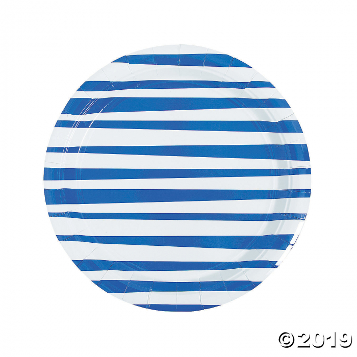 Royal Blue Striped Round Paper Dinner Plates (8 Piece(s))
