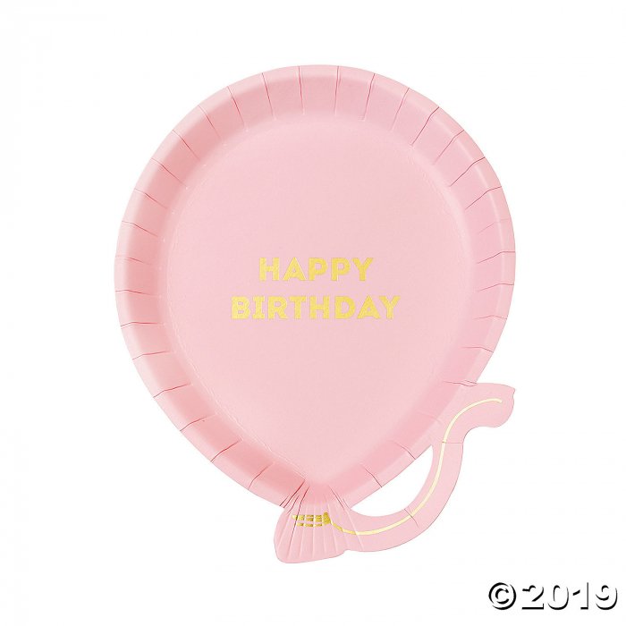 Birthday Balloon Pink Paper Plates (Per Dozen)