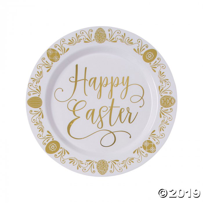 Premium Gold Happy Easter Plastic Dinner Plates (10 Piece(s))