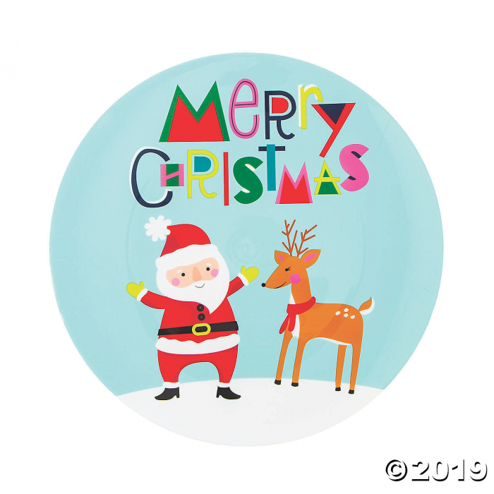 Colorful Merry Christmas Plastic Dinner Plates (Per Dozen)