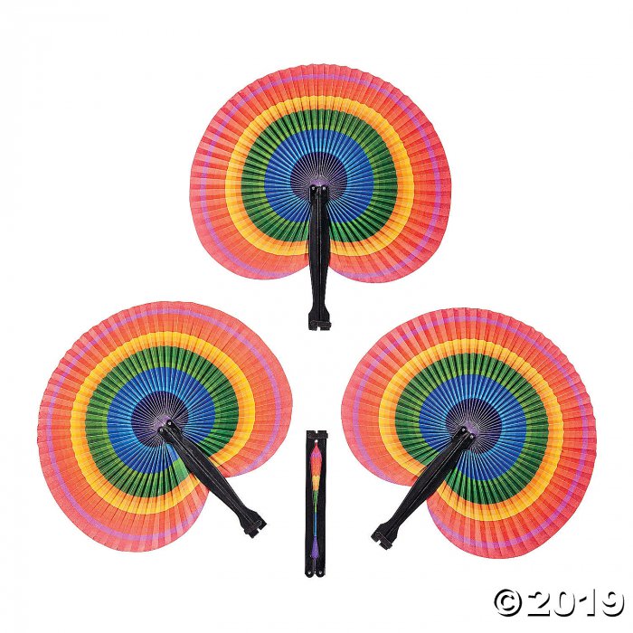 Rainbow Folding Hand Fans (Per Dozen)
