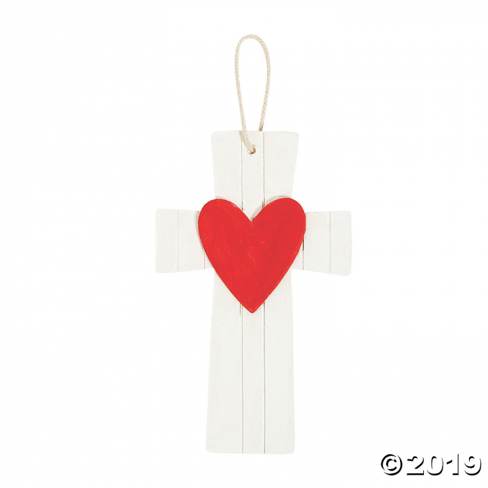 DIY Large Unfinished Wood Cross with Heart Ornaments (Per Dozen)