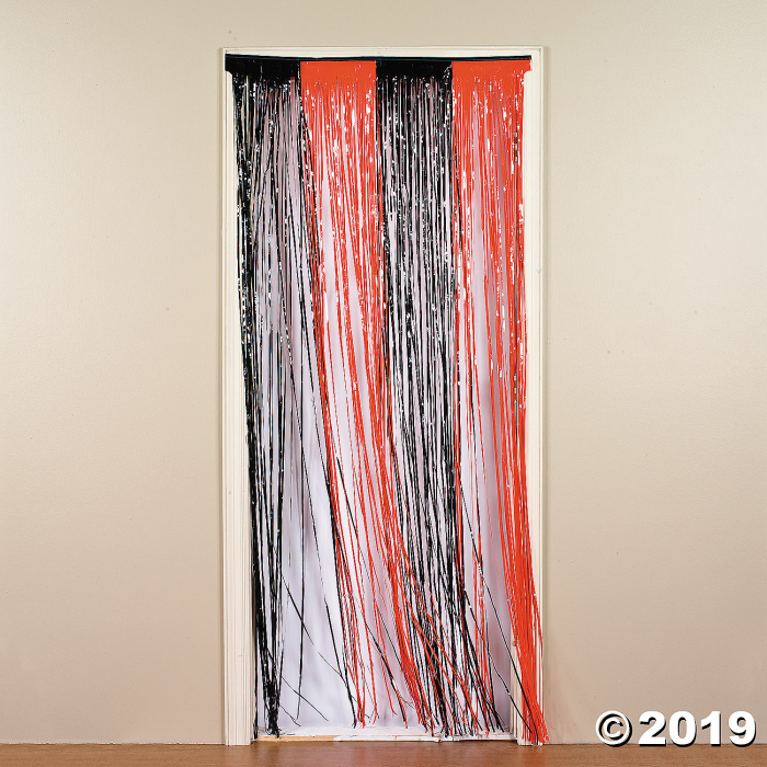 Plastic Orange & Black Fringe Door Curtain