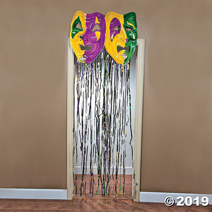 Foil Mardi Gras Mask with Fringe Curtain