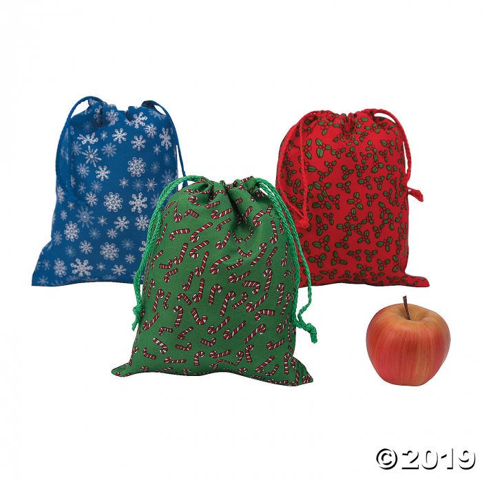 Small Holiday Print Drawstring Bags (36 Piece(s))