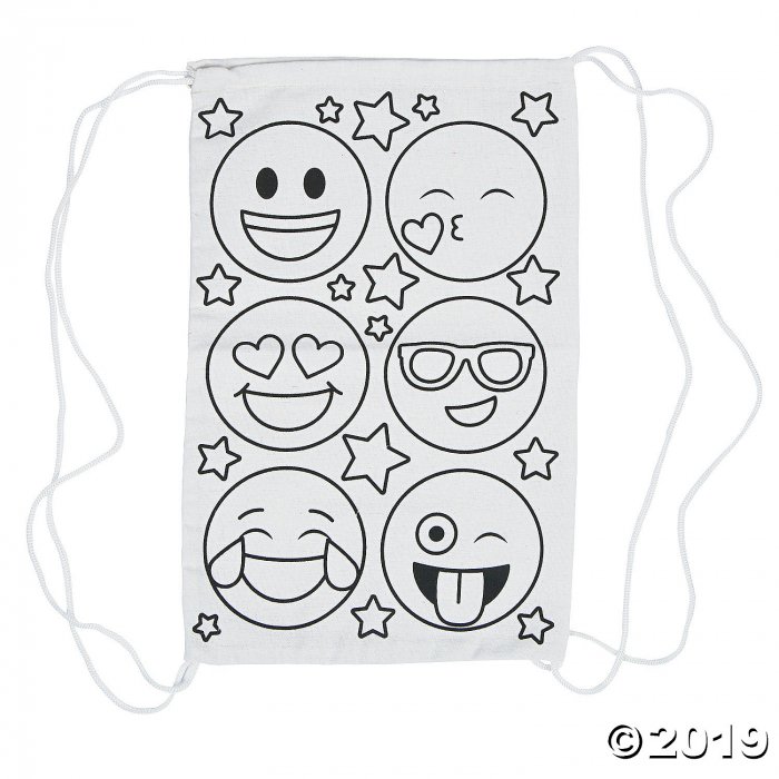 Color Your Own Medium Emoji Canvas Drawstring Bags (Per Dozen)