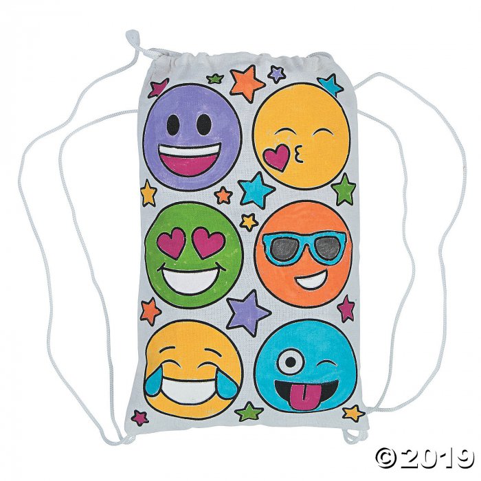 Color Your Own Medium Emoji Canvas Drawstring Bags (Per Dozen)