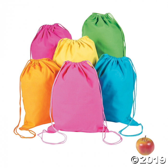 Large Neon Canvas Drawstring Bags (Per Dozen)