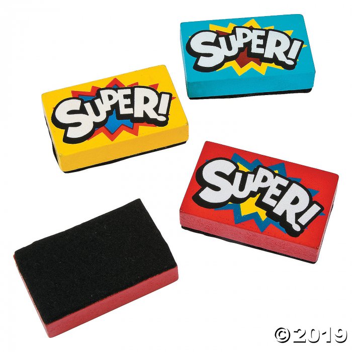 Superhero Mini Dry Erase Erasers (Per Dozen)