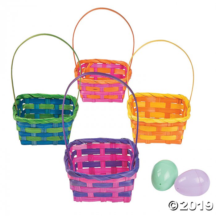 Square Bamboo Multicolor Baskets (Per Dozen)
