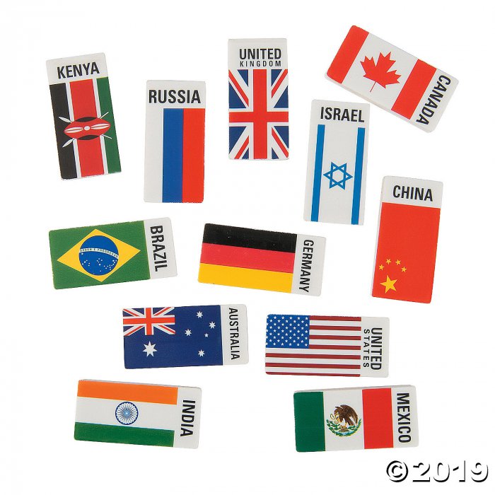 Flags Around the World Erasers (24 Piece(s))