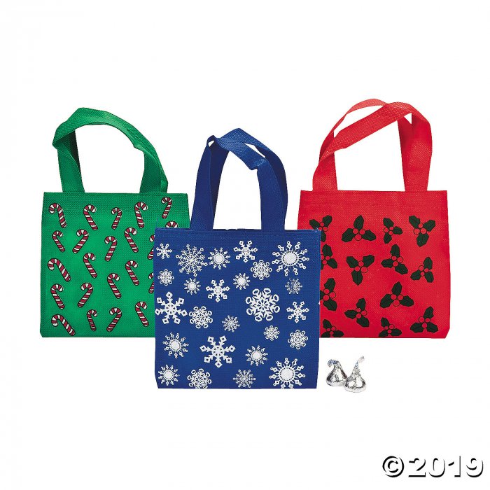 Mini Colorful Holiday Tote Bags (Per Dozen)