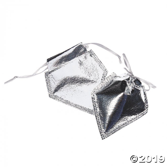 Silver Metallic Drawstring Favor Bags (Per Dozen)