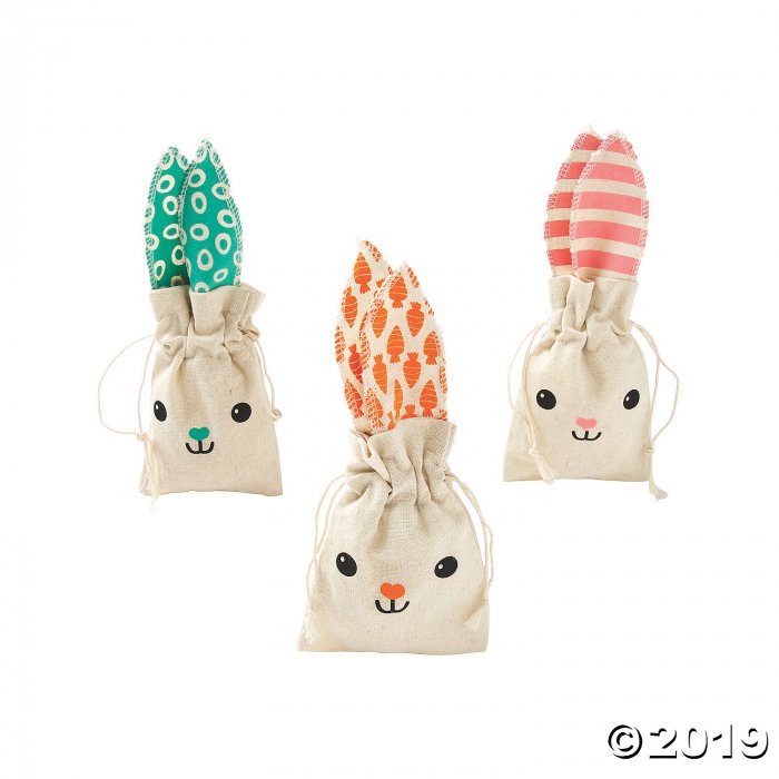 Easter Bunny Canvas Drawstring Treat Bags (Per Dozen)