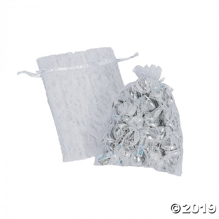 White Lace Drawstring Favor Bags (Per Dozen)