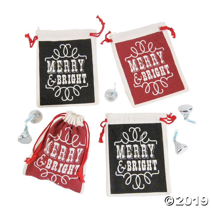 Mini Chalkboard Christmas Drawstring Treat Bags (Per Dozen)