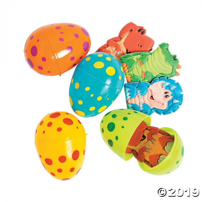 Dino Finger Puppet-Filled Plastic Easter Eggs - 12 Pc. (Per Dozen)