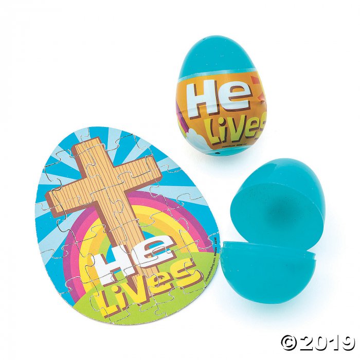 He Lives Puzzle-Filled Plastic Easter Eggs - 12 Pc. (Per Dozen)