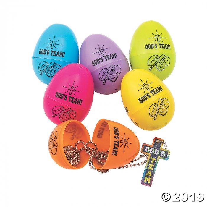 God's Team Necklace-Filled Plastic Easter Eggs - 12 Pc. (Per Dozen)