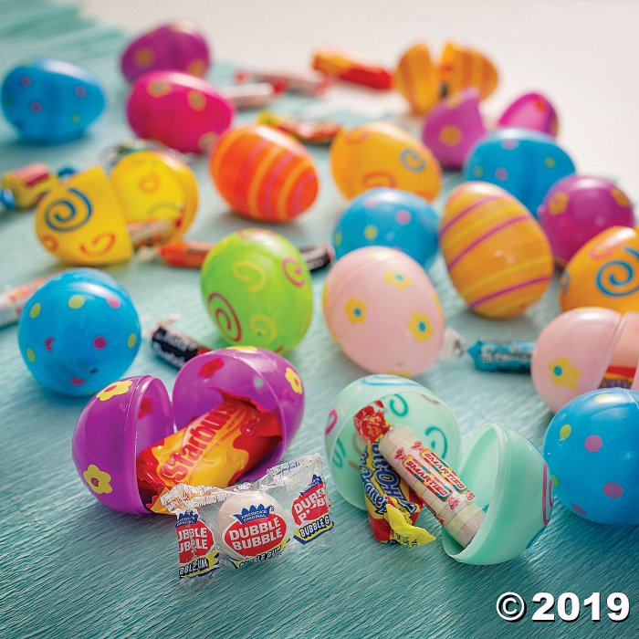 Candy-Filled Pastel Printed Plastic Easter Eggs - 24 Pc.
