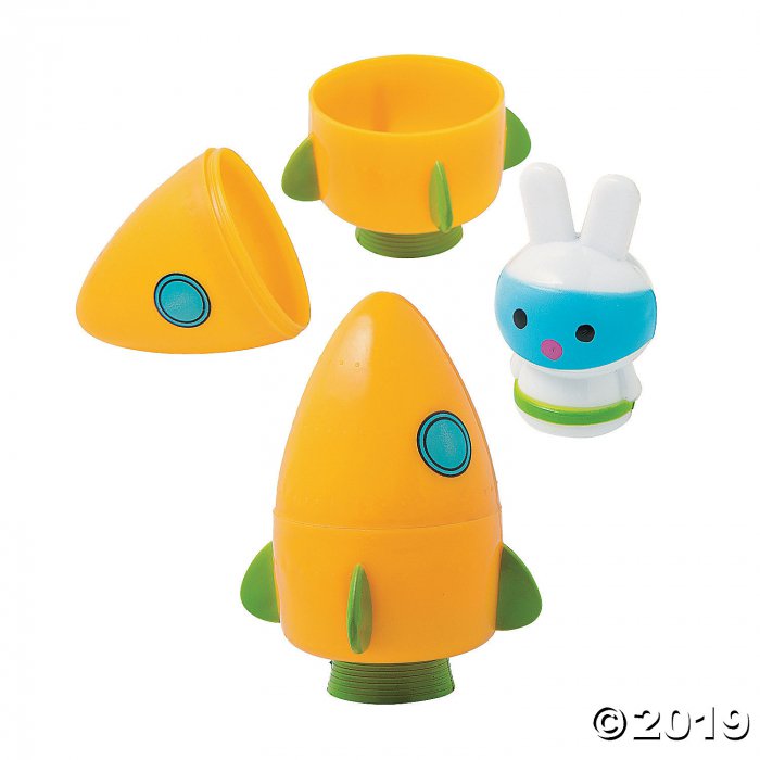 Space Bunny-Filled Carrot Rocket Plastic Easter Eggs - 12 Pc. (Per Dozen)